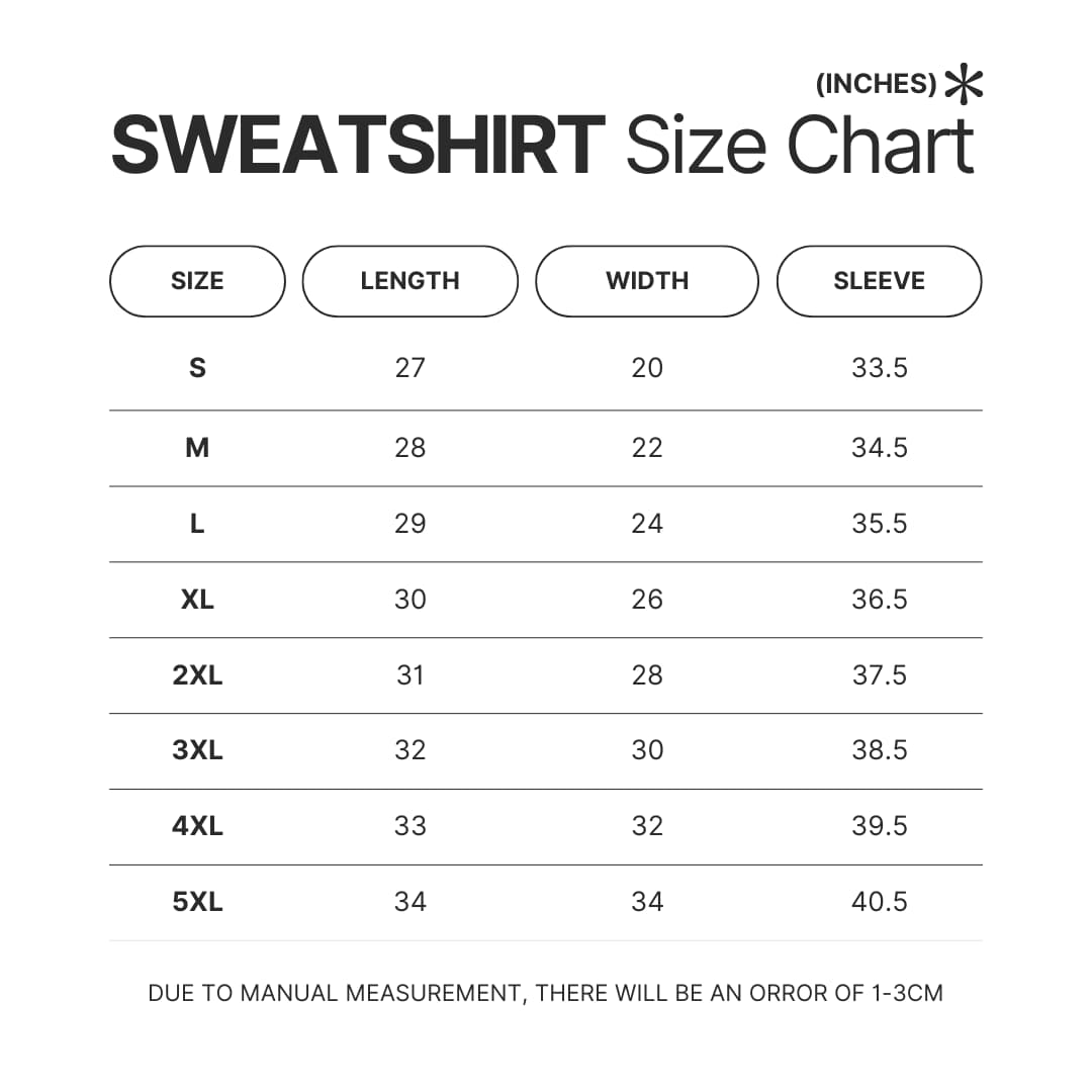 Sweatshirt Size Chart - Subtronics Merch