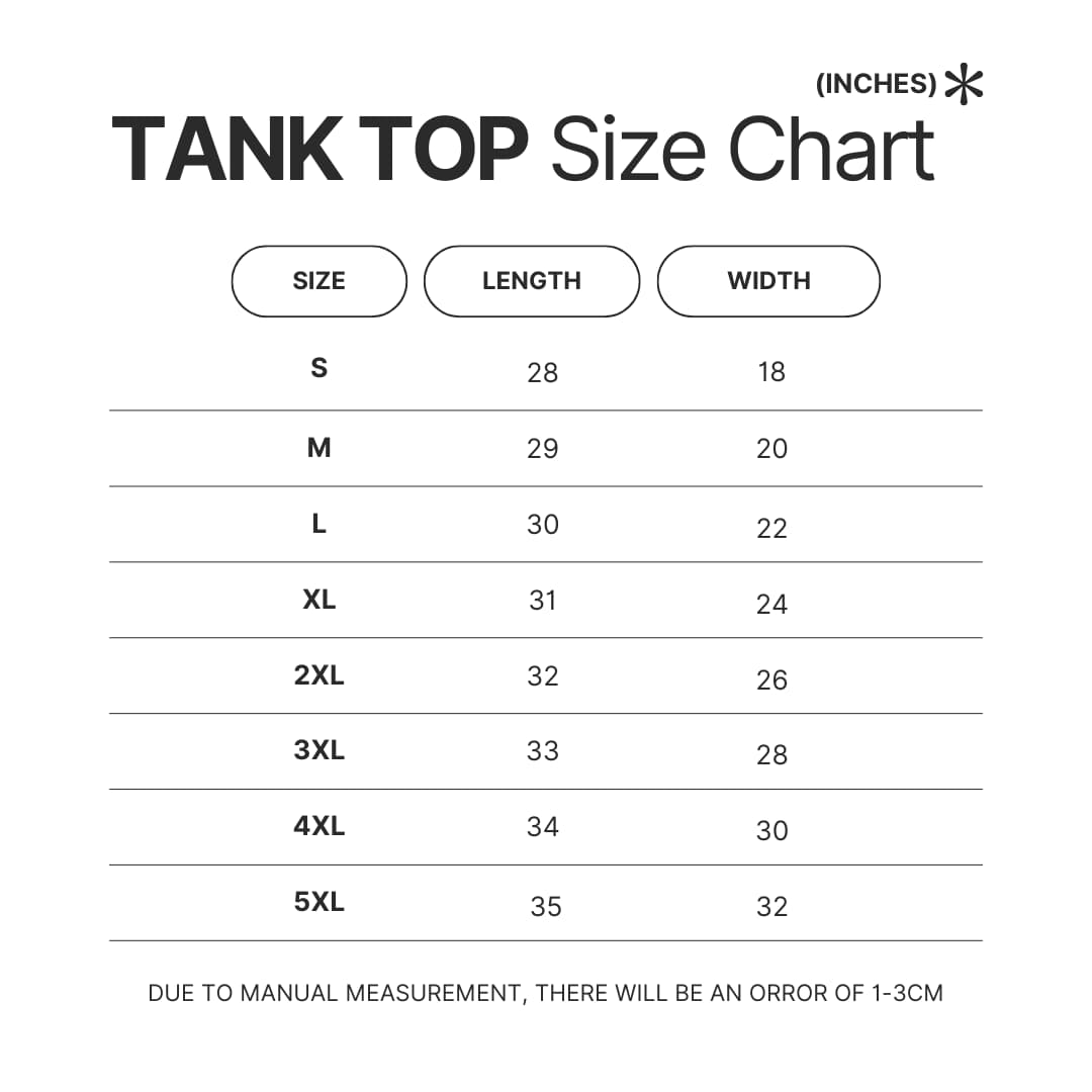 Tank Top Size Chart - Subtronics Merch