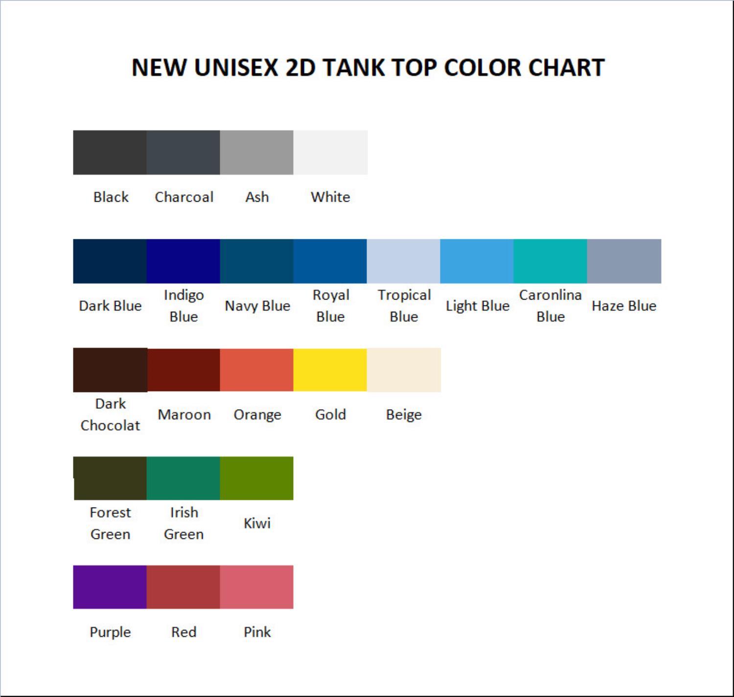 tank top color chart - Subtronics Merch